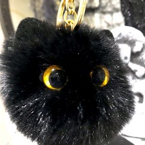 Black Cat Pom-Pom Keychain